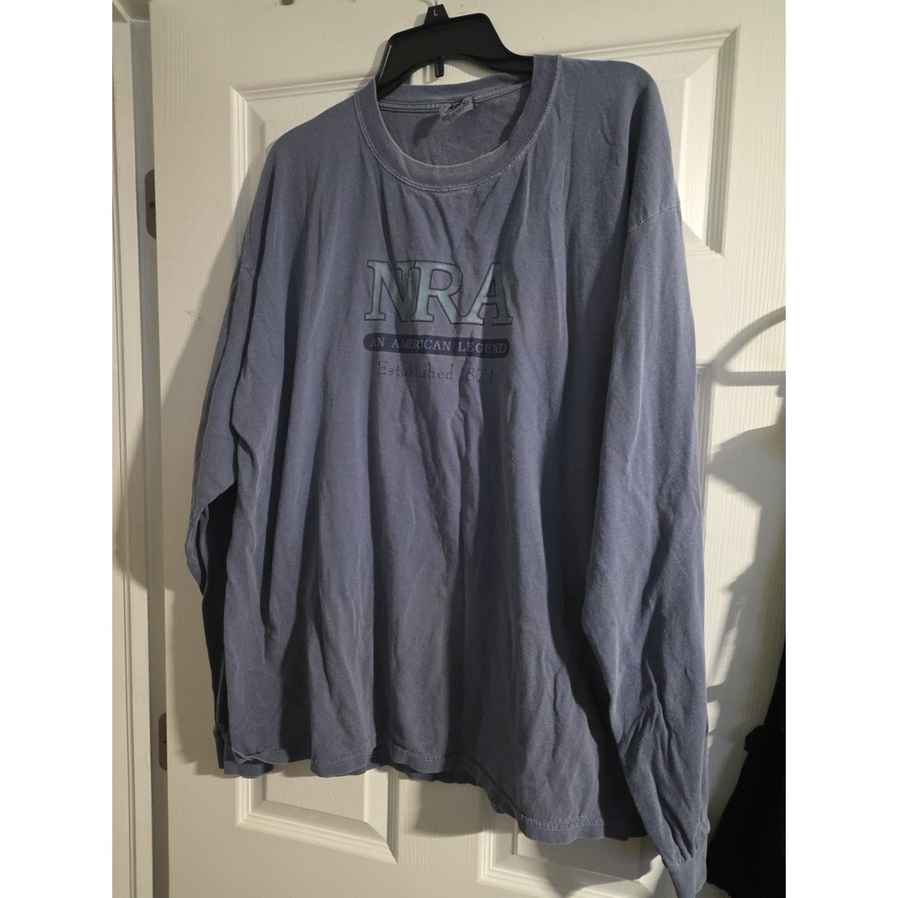 NRA An American Legend Graphic Men's Blue Heavy Long Sleeve Oversized T Shirt